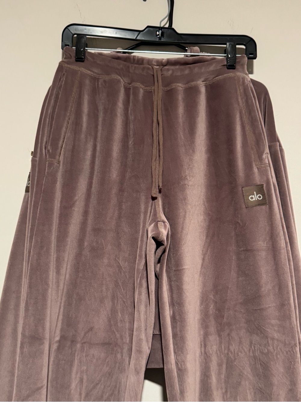 ALO Yoga Velour Hoodie Wide-Leg Pants Set - Mauve Sz medium